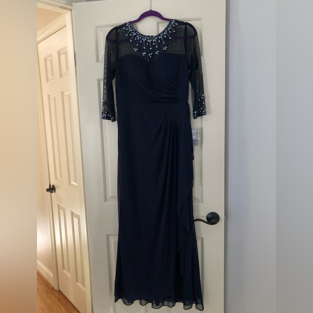 A-Line Mesh Gown with Beaded Illusion Sweetheart Neckline & 3/4 Sleeves